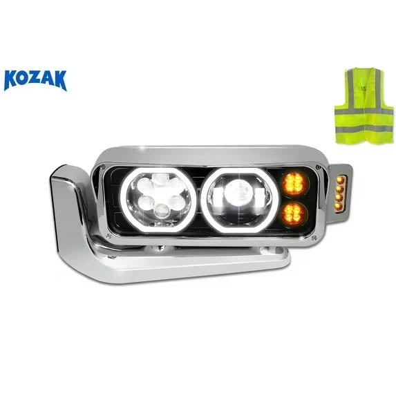 Compatible with 359 379 1981-2021 389 2008-2021 LED Halo Rings DRL Turn Signal Headlight Black Left
