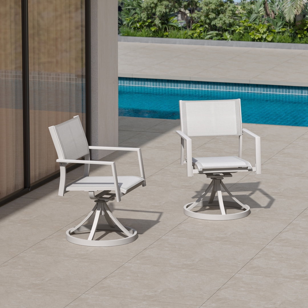 2-Piece Patio Stackable swivel Dining Chairs with Textilene, Warm Gray