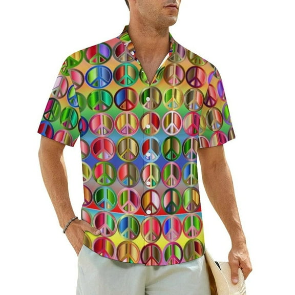 Summer Shirt Beach Vintage Peace 60S Blouses Floral Print Retro Casual Shirts Male Short-S