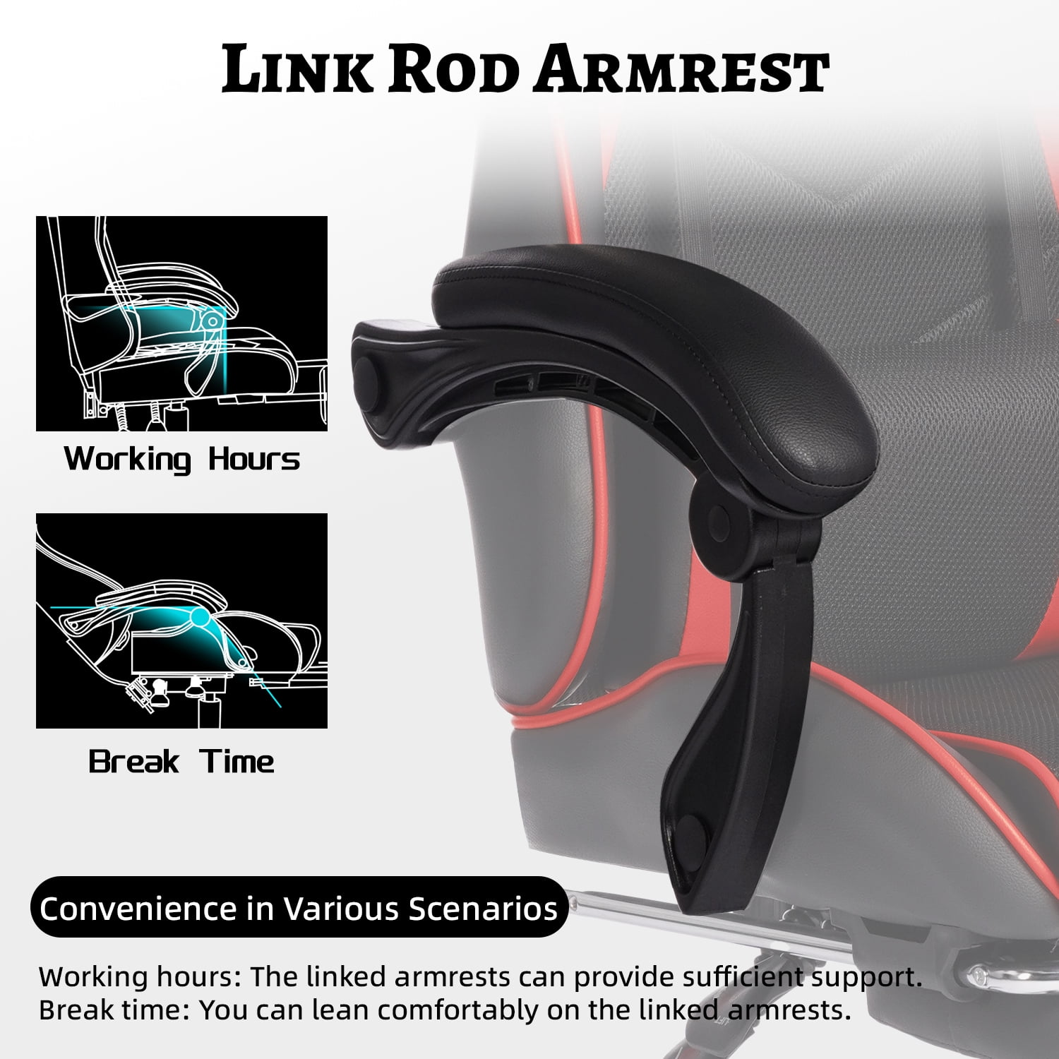 Mintazer Gaming Chairs with Footrest, Massage Leather Game Computer Chair with Headrest and Lumbar Support, E-Sports Chair for Adults Home Office, Black & Red