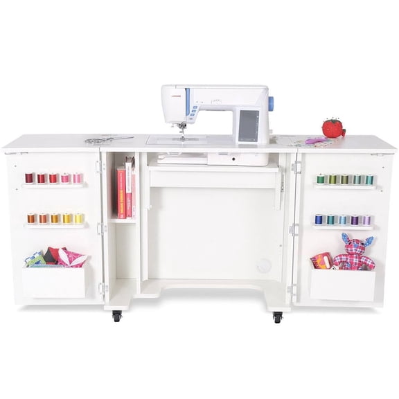 Kangaroo Manufacturing Bandicoot II Rectangle Sewing Cabinet, White with 3-Position Hydraulic Lift and Locking Casters
