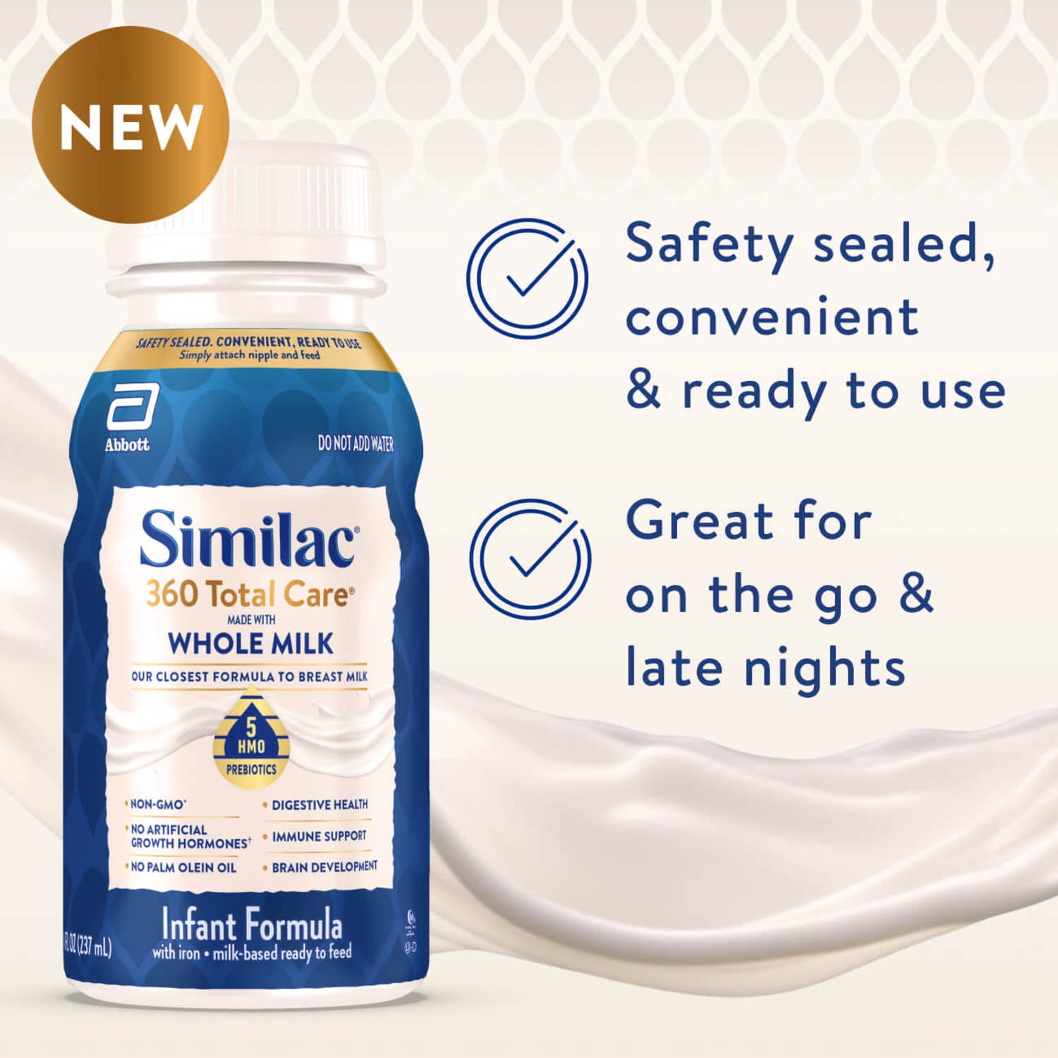 Similac 360 Total Care Made With Whole Milk Ready-to-Feed Baby Formula, 8-fl-oz Bottle, Pack of 6