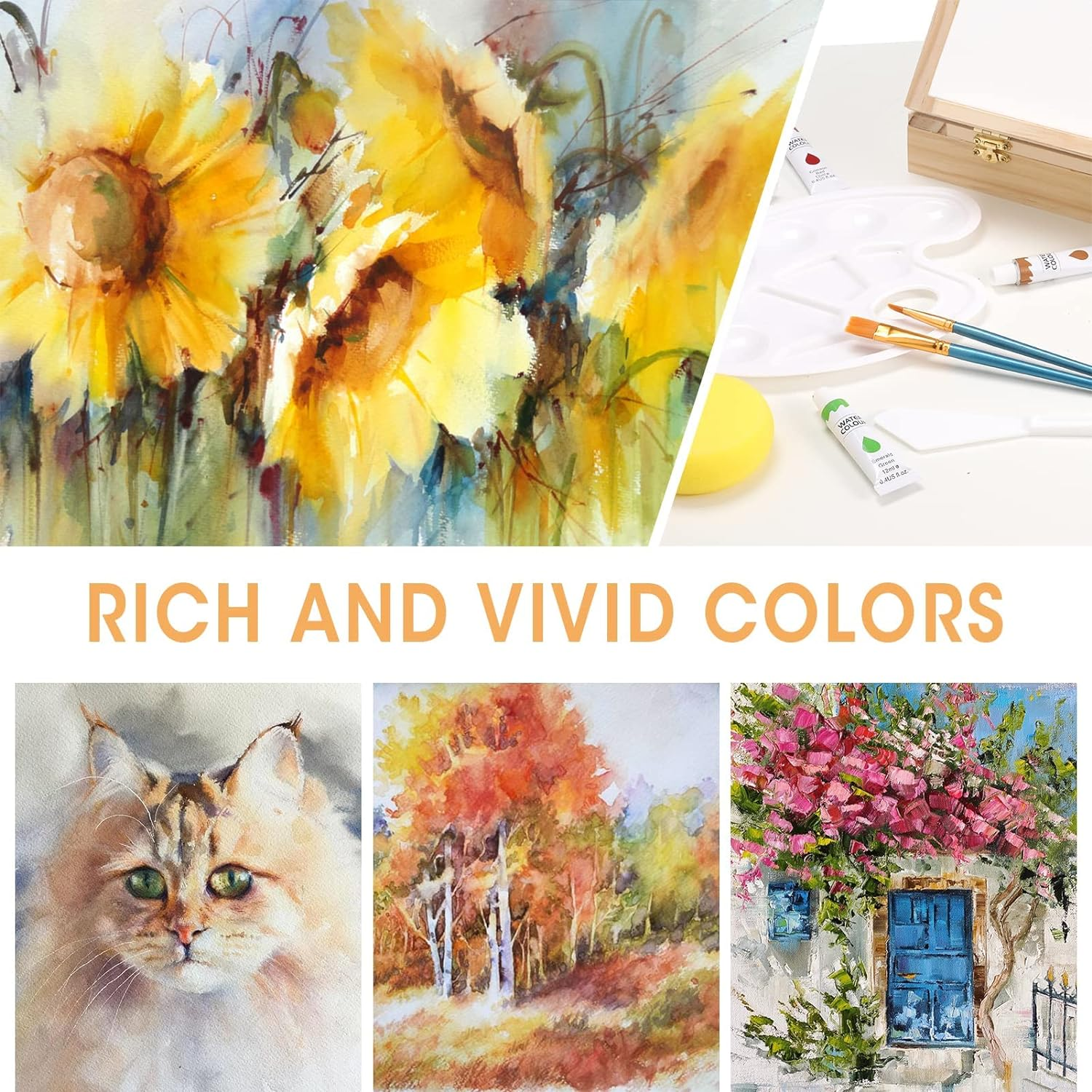 Painting Supplies Set, 49 Pieces Watercolor Painting Kit with Wooden Tabletop Easel, Includes Watercolor Paints, Brushes, Palette, Canvas Panels and Painting Pads