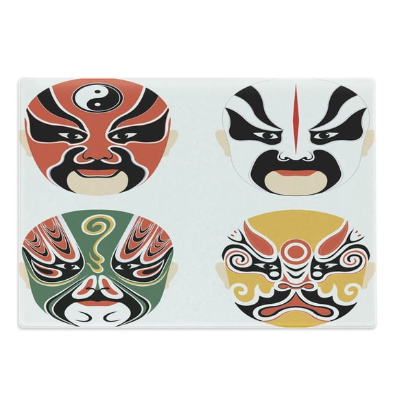 Kabuki Cutting Board, Cultural Drama Costumes with Orientals Mystic Details, Decorative Tempered Glass Cutting and Serving Board, Large Size, Multicolor, by Ambesonne