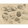 thumbnail image 2 of John Singer Sargent 14x11 Black Ornate Wood Framed Double Matted Museum Art Print Titled: Studies for ‘Gassed’ V (1918-1919), 2 of 5