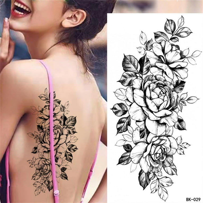 QISIWOLE 3D Flowers Temporary Tattoos for Women, Fake Tattoos Body Art Arm  Sketch Tattoo Stickers for Women and Girls Deals 