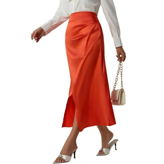 Mawalde Skirt for Women High Waist Silk Satin Skirts Zipper Fishtail Hip Skirt Green L