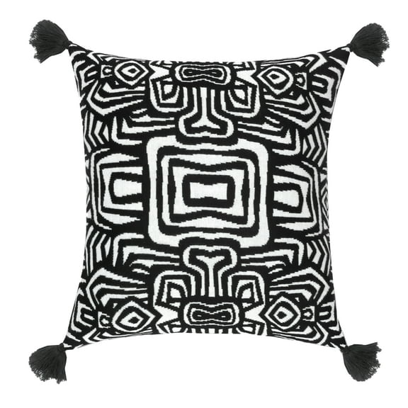Rochelle Porter Oga Decorative Square Pillow, Throw, Black, White, Cotton, Polyfill, 20"x 20", 1 Count