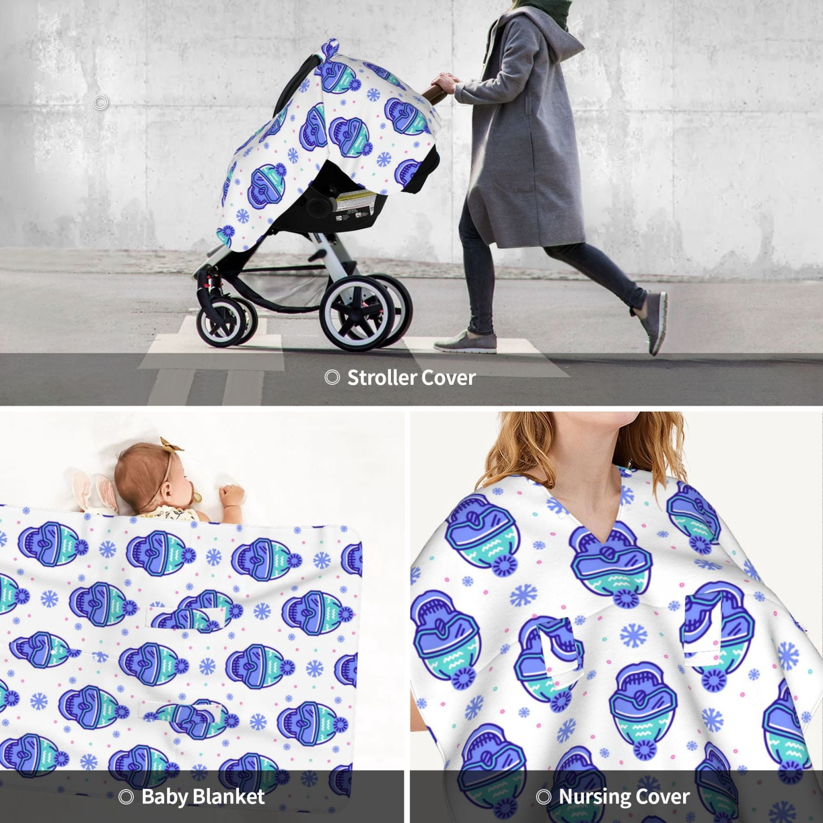 Car Seat Cover Baby - Winter Snowflake Skiing Skull Breathable Infant Car Seat Cover for Baby Carseat, Lightweight Comfort Baby Essentials Must Haves Newborn Stuff for Girl Boy
