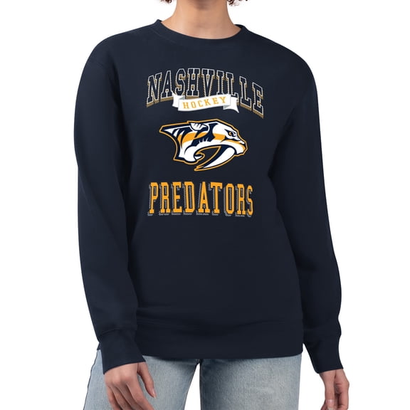 Women's G-III 4Her by Carl Banks Navy Nashville Predators Team Logo Tri-Blend Fleece Pullover Sweatshirt
