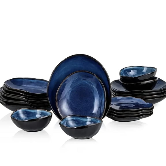 TAUFIKT 20 Piece Blue Ceramic Tableware Set, Stylish Nordic Style Dinnerware, Plate & Bowl Set