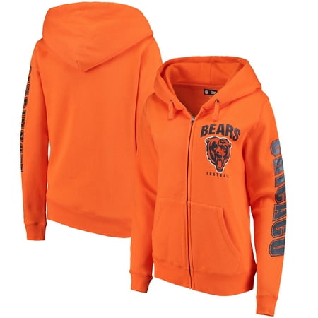 Chicago Bears Hoodie - Chicago Bears New Era Women's Playbook Glitter Sleeve Full-Zip Hoodie - Orange