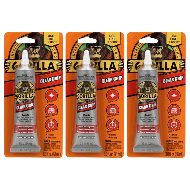 Adhesivo Gorilla Clear Grip, impermeable, 90 ml (paquete de 3)