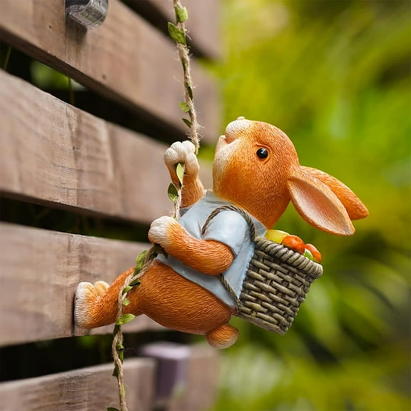 weibbin Easter Garden Decor, Resin Climbing Bunny Statue with Realistic Detail for Yard, Fence, and Patio Decoration