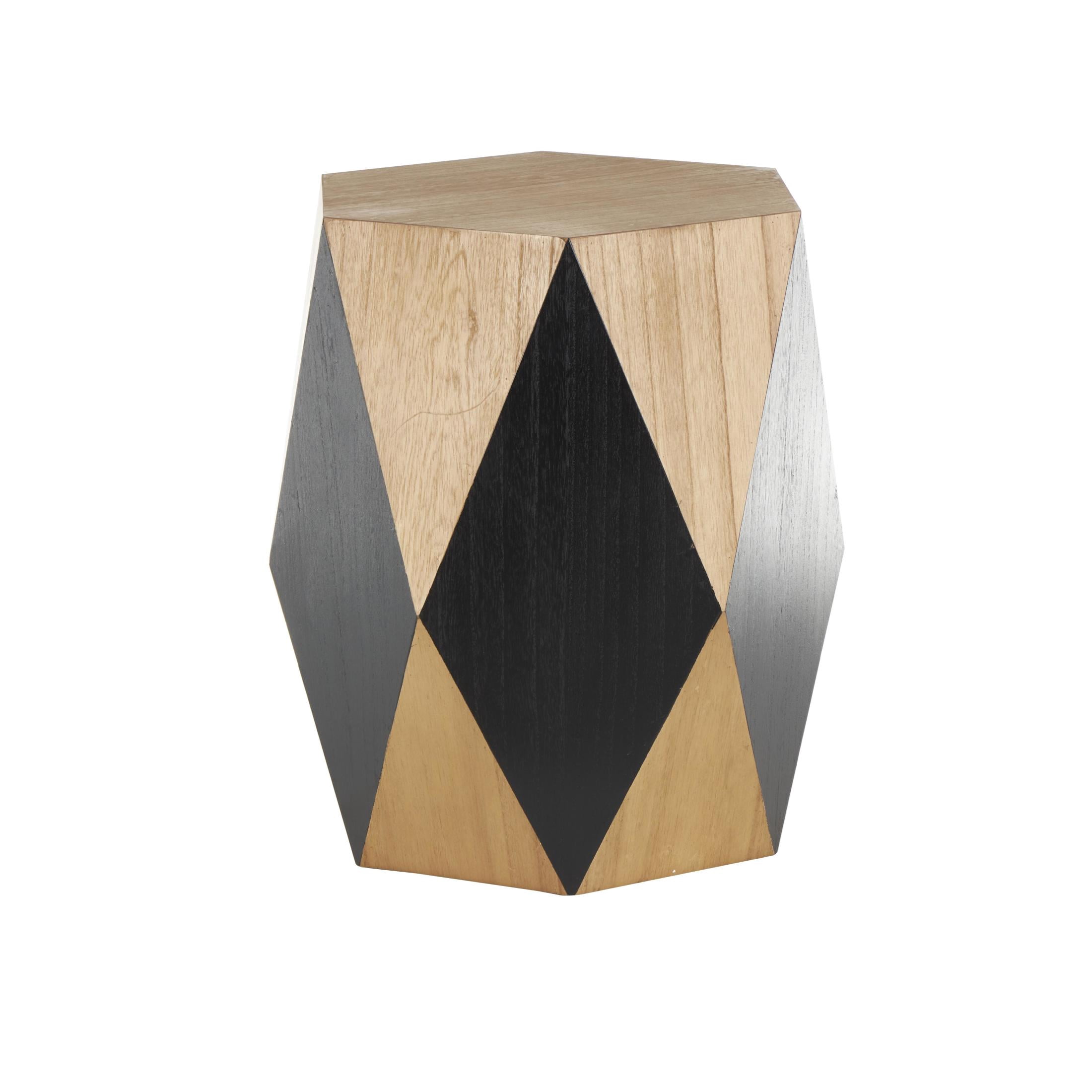 DecMode 19" x 24" Brown Wood Diamond Geometric Accent Table with Black Accents, 1-Piece