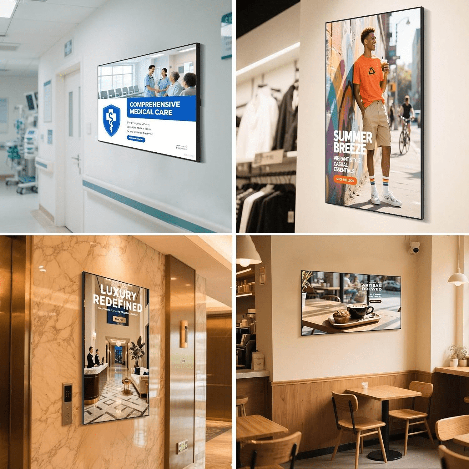 32 inch Digital Signage, 2500nits High Brightness Advertising Display, Slim Fit Frameless LCD Monitor, CMS Remote Publishing, 24/7 Operation, Smart Split Screen Play, HDMI/USB/WiFi/Android System