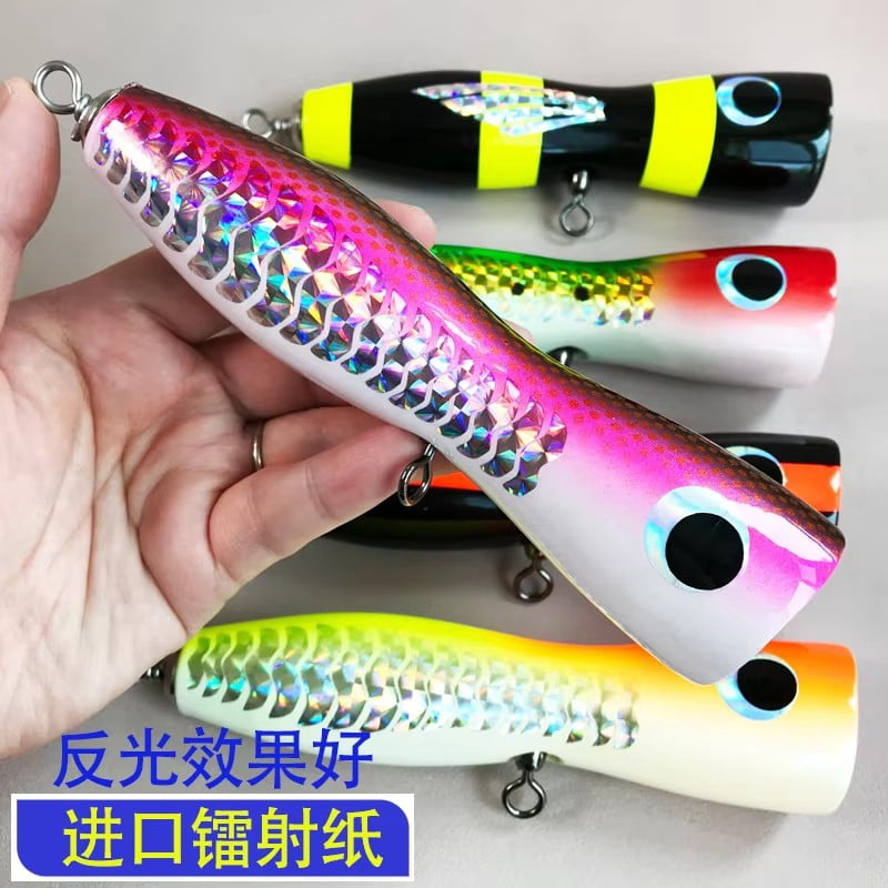 WD104 Popper Fishing wood lure 65g 17cm TopWater Artificial Bait Trolling Popper Dep sea fishing lure Solid wooden Hard bait