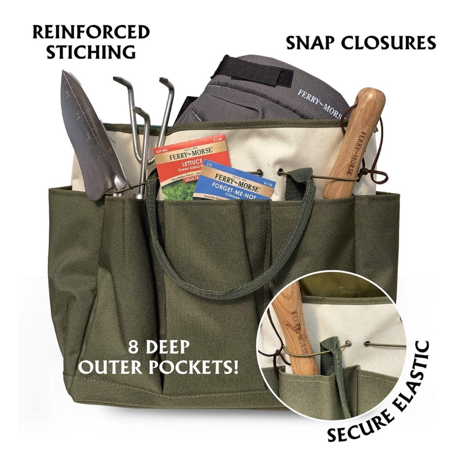 Ferry Morse Garden Tool Bag, 8 Pockets Gardening Bag, Heavy Duty Tote Caddy