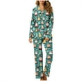 thumbnail image 6 of Mifsaly Womens Christmas Pajamas Sets Winter 2 Piece Pjs V-Neck Long Sleeve Lapel Pullover Sleepwear Xmas Tree Button Down Loose Nightwear High Waist Pants with Pockets 2025 Festival Homewear, 6 of 8