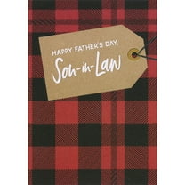 Designer Greetings Brown Tag with Gold Foil Hole Over Red Plaid Pattern Father's Day Card for Son-in-Law