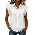 thumbnail image 2 of MORESEC Women's Plus Size Blouse Sleeveless Collared Ruffle Button Down Shirt Casual Party Wear Tops, White S, 2 of 6