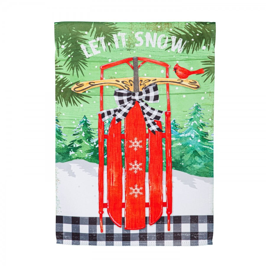 Christmas Winter Snow Days Sled Riding Parents/Kids Suede Reflections Large Flag 