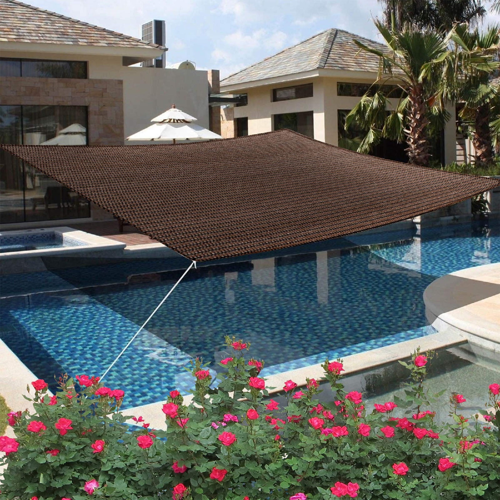 Hot Savings, Straight Flat Brink Shade Canopy Rectangular Brown Outdoor Canopy for Pergola, Garden, 79x79in, HDPE Material Akmoler Coffee
