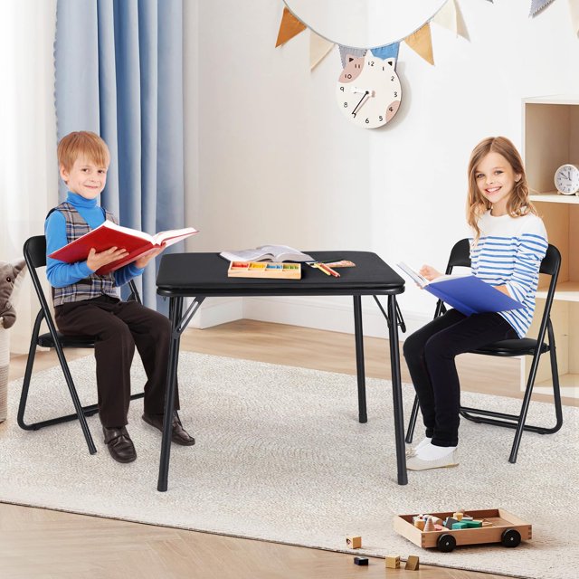 EDTara Modern Folding Card Table & Chair Set, Leather Padded Cushioned Chairs, Durable Steel Frame, Square Folding Table for Dining or Game Room
