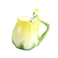 thumbnail image 2 of Taza de café Flower Copa de beber taza de la mañana 320 ml de rosa con cuchara para bebidas calientes café con leche café café leche amarillo, 2 of 8