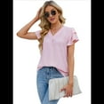thumbnail image 2 of Womens Dressy Casual Shirts Short Sleeve V Neck Work Blouse Business Casual Summer Tops 2025 Light Pink S, 2 of 7