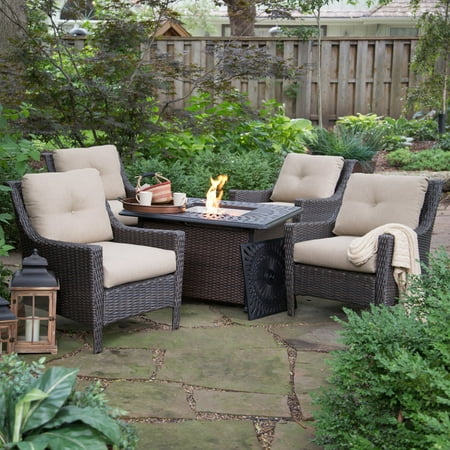Belham Living Springfield Wicker Chat Set With Florentine Fire Pit