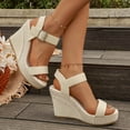 thumbnail image 4 of Rokment Women's Wedge High Heels Dressy Sandals Stylish Casual Suede Open Toe Ankle Strap Espadrilles Chunky Extra Heeled Dress Summer Shoes for Ladies White Size 9, 4 of 8