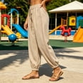 thumbnail image 4 of Maean Women Cotton Linen Pant Elastic High Waisted Wide Leg Palazzo Casual Lounge Trousers with Pockets, 4 of 7
