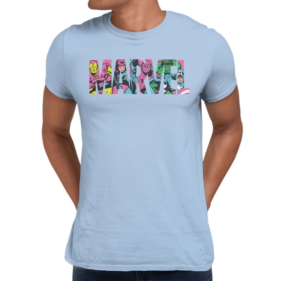 Marvel Comics Retro Heroes Logo Mens T-Shirt (Light Blue, S-XXXL)