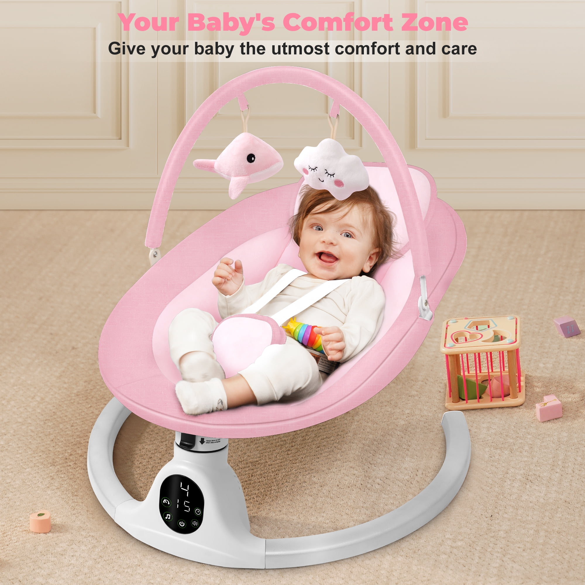 Babyeap Baby Swing for Infants, Electric Swing with 5 Swing Speeds and 10 Lullabies, Pink