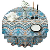 Blue and Orange Floral Boho Pattern Round Tablecloth 60"x60",Wrinkle Wipeable Table Cloth for Kitchen Dining Room Picnic Patio Party