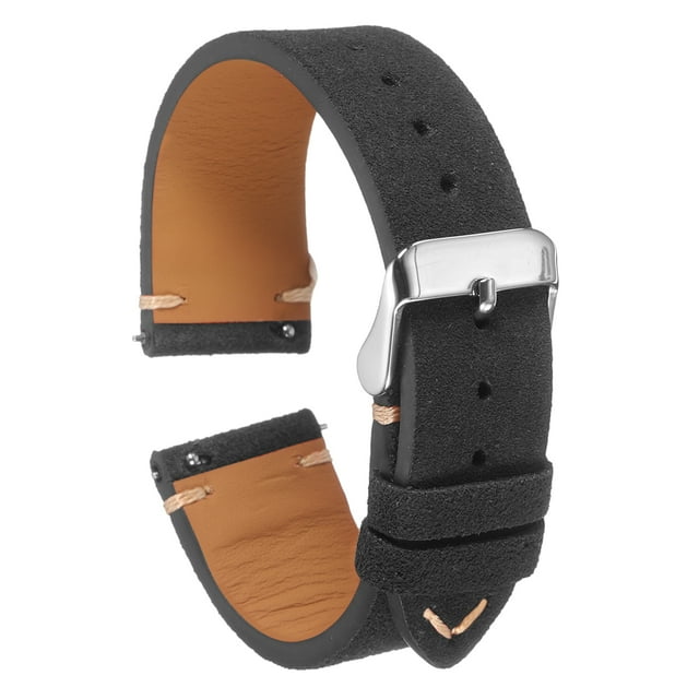 Correas de reloj de cuero de gamuza Uxcell con liberación rápida de 20 mm, correas de reloj vintage, pulsera clásica de reloj negra