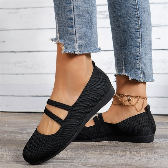 TOWED22 Flat Sandals For Women,Women's Flats Shoes Women Comfortable Dress Shoes Pointed Toe Flats Ballet Flats mesh Knit Flat Dressy Slip on Business Casual Shoes,Black