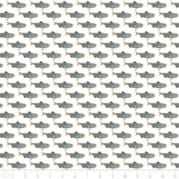 Snowfall Arctic Char Fish White and Brown 100% Cotton Fabric Sold by the Yard
