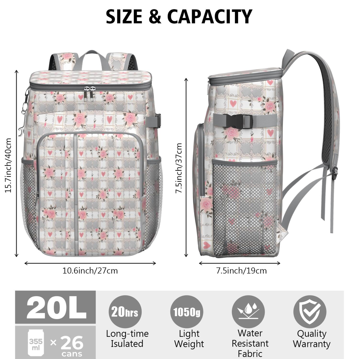 Travel Cooler Bag - Pioneer Flower Floral Print Pattern Camping Beer Cooler Backpack with Bottle Opener- Waterproof Insulated Picnic Backpacks - Cooler Bag for Beach