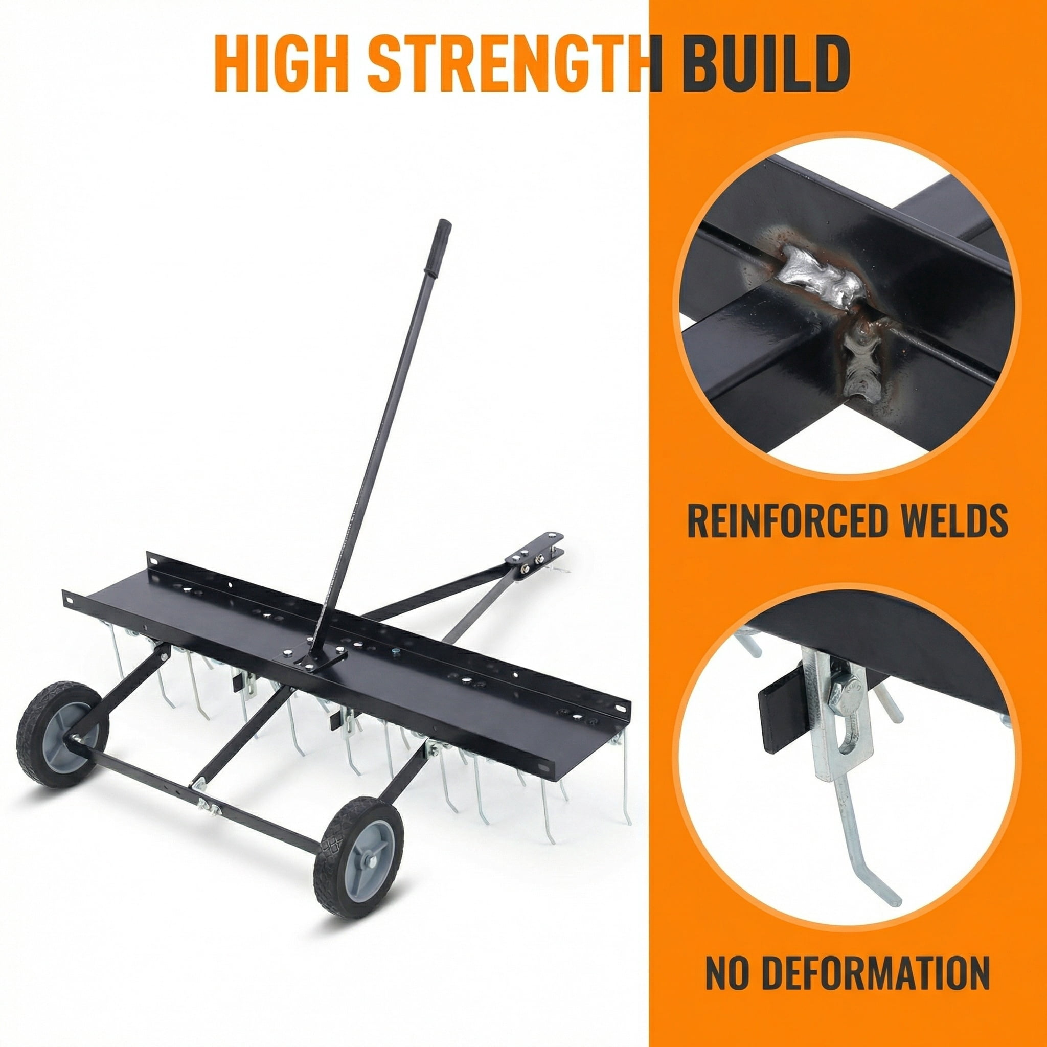 Tow Behind Dethatcher, 40-inch Tow Dethatcher with 20 Spring Steel Tines, Lawn Dethatcher Rake for ATV or Mower, Tow Behind Lawn Rake with Lift Handle for Garden, Farm, Grass, Yard, Lawn Care