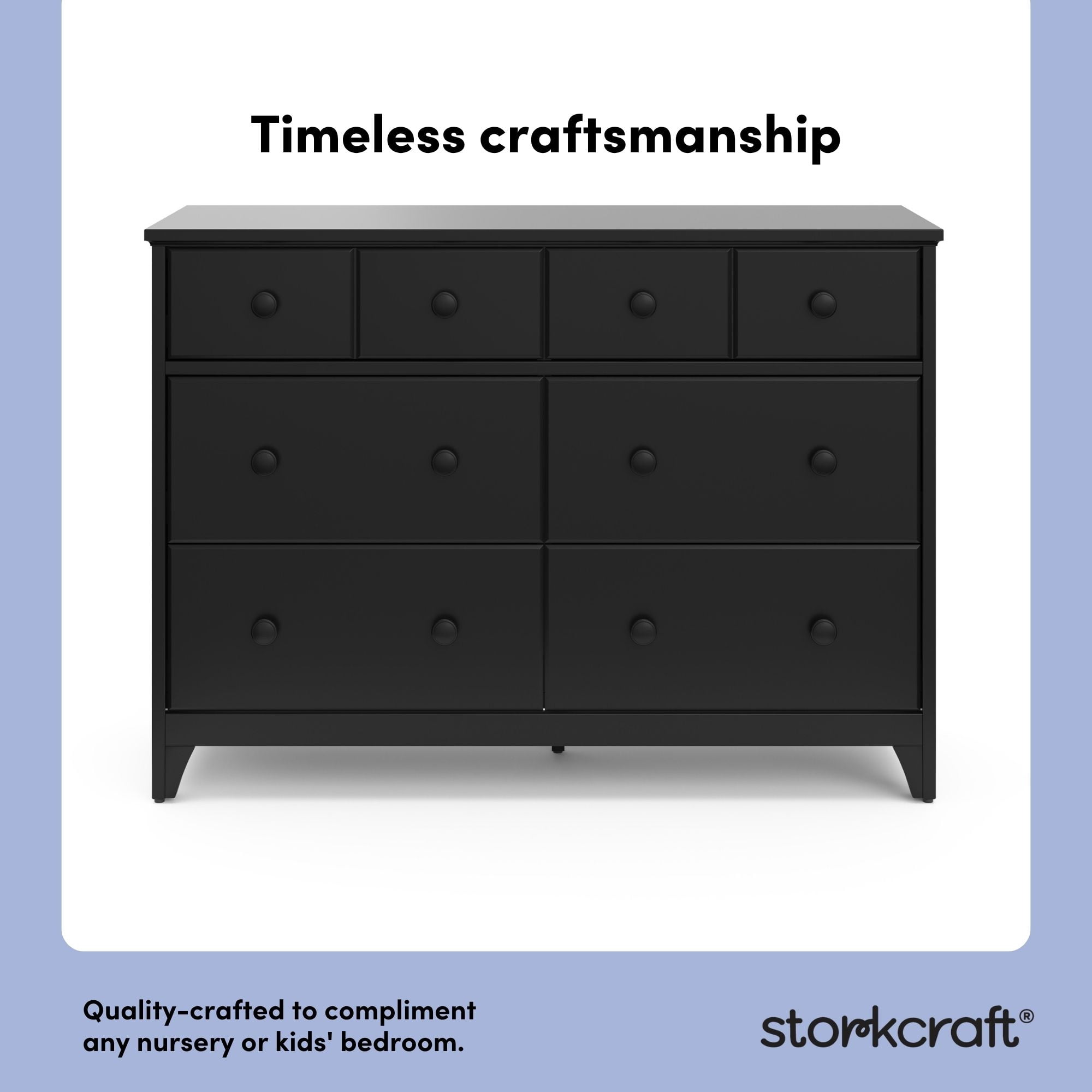 Storkcraft Moss 6 Drawer Nursery Double Dresser, Black