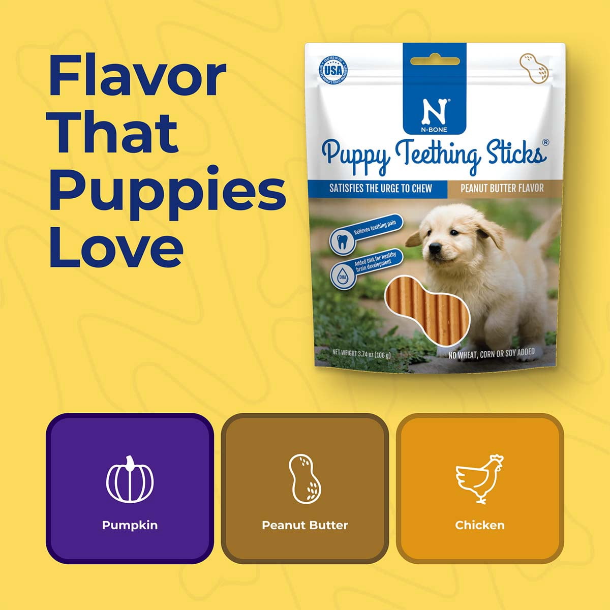 N-Bone Jumbo Puppy Teething Sticks Variety Pack, Dried Chew Sticks for Puppy Dogs, Chicken & Pumpkin & Peanut Butter Flavor, 3 bags, 21.84 orz, for Medium and Large Dogs