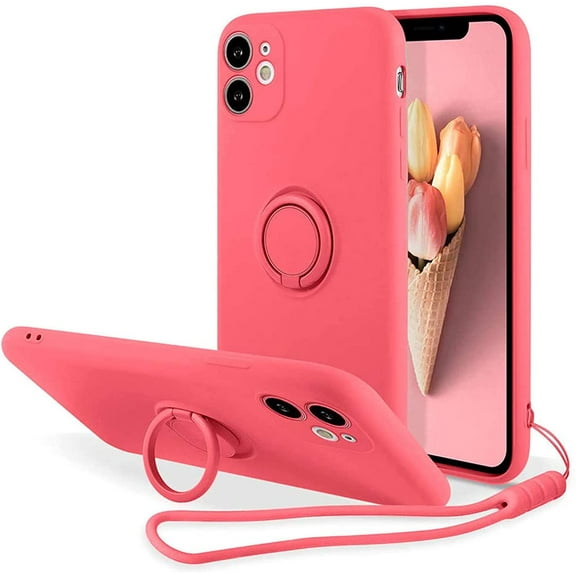 Kickstand Case Compatible with iPhone 13, Soft Silicone Protective Case Cover with 360°Rotatable Ring Holder (Rose, iPhone 13)