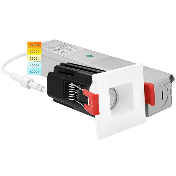 Luxrite 1 Inch Square LED Recessed Lighting with Junction Box 7W 5 Color Selectable 2700K-5000K 500 Lumens Wet Rated