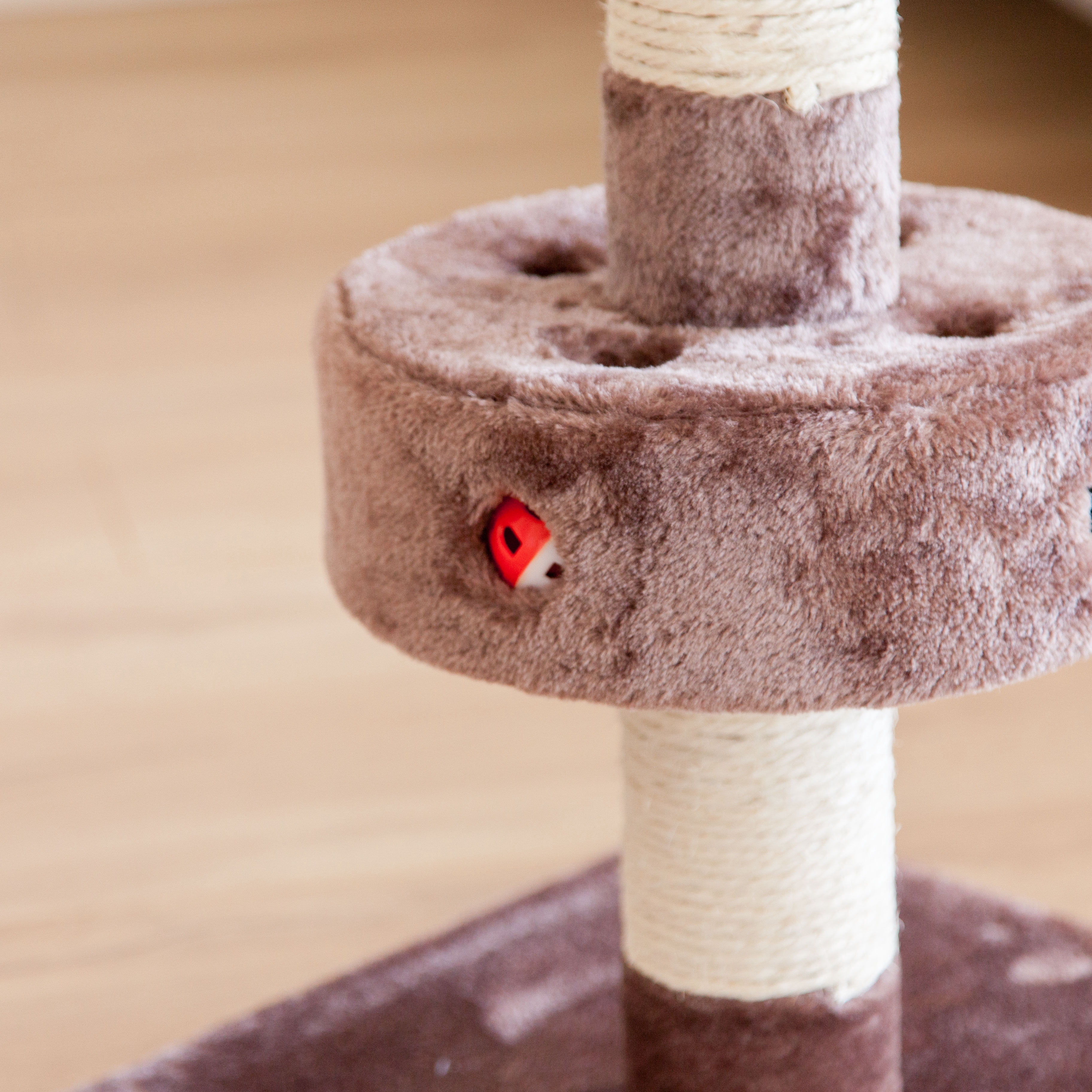 IRIS Plush Cat Perch with Dangling Toy and Peek-a-Boo Ball Game, Brown/Beige