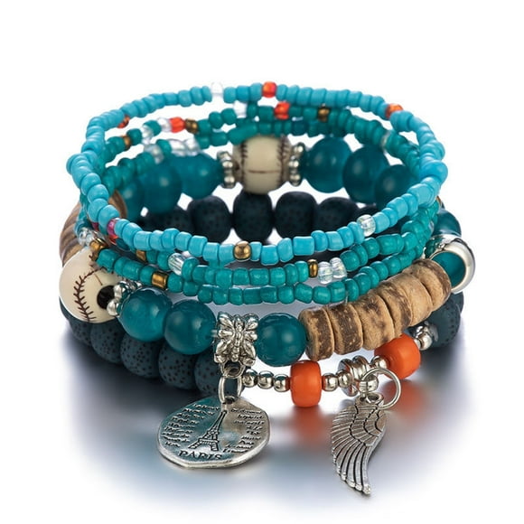 SIfdSeng Stackable Bead Bracelets Ladies Mens Stretch Multilayer Bracelet Set Multicolor Jewelry Sister Bracelets for Women Matching Cute Bracelets for Teen Girls Black Beads for Bracelets