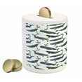 thumbnail image 2 of Narwhal Piggy Bank, Aquarelle Whales with Anchors Marine Biology Illustration Brush Stroke, Ceramic Coin Bank Money Box for Cash Saving, 3.6" X 3.2", Dark Blue Navy Blue, by Ambesonne, 2 of 4