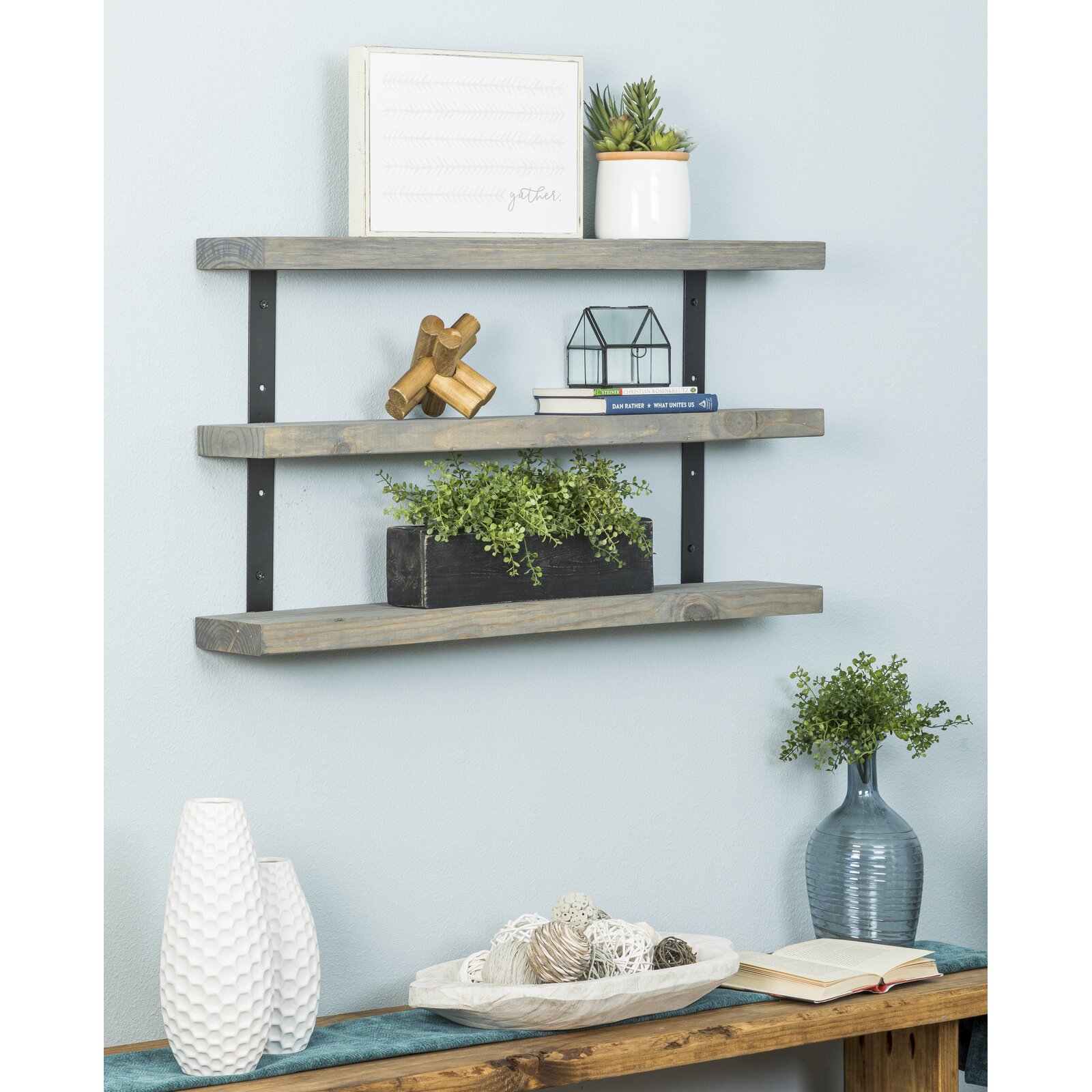 Edmonson 3 Piece Pine Solid Wood Tiered Shelf, Overall 20'' H x 36'' W