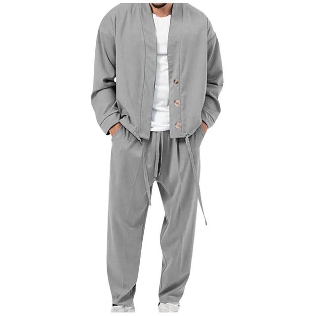 UVEASISHA Ensembles de Jogging pour Hommes 2 Pcs Veste Décontractée à Boutons Col Rabattu Survêtement Pantalon Long à Cordon Tenues Automne 2025 Ensemble de Sport Ample Soldes Aujourd'hui